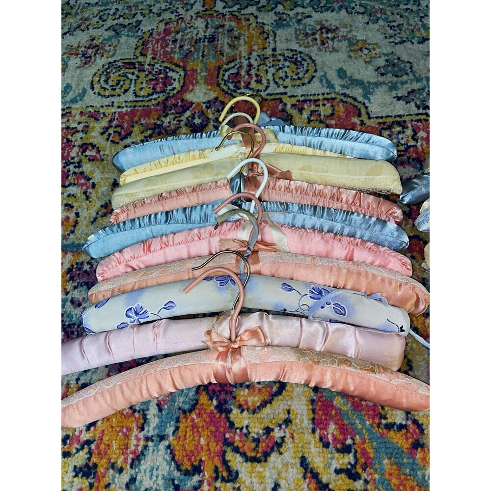Vintage Padded Satin Traditional Clothes Hangers Lot, Multicolor Floral Coquette